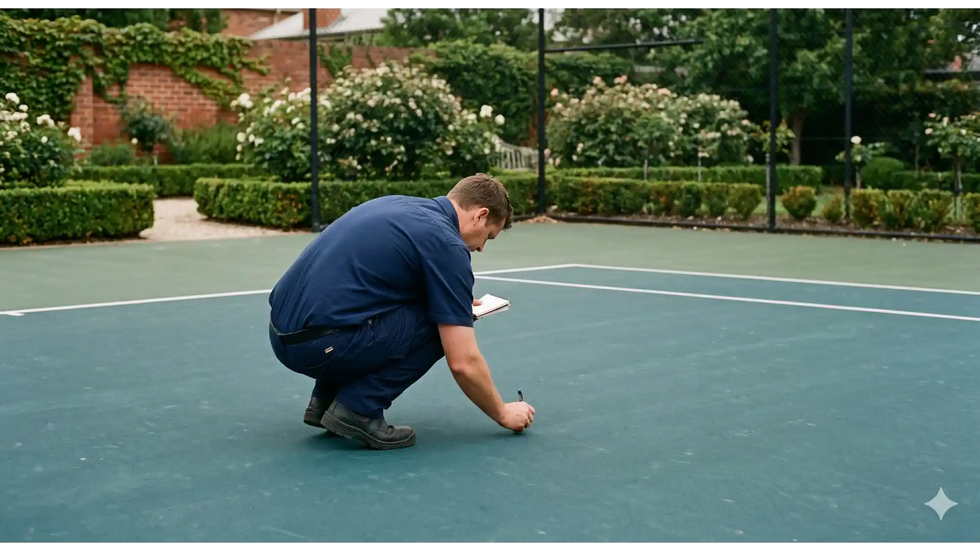 Court specialist conducting an on-site inspection of a private inner-east court.
